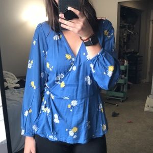 floral wrap front shirt